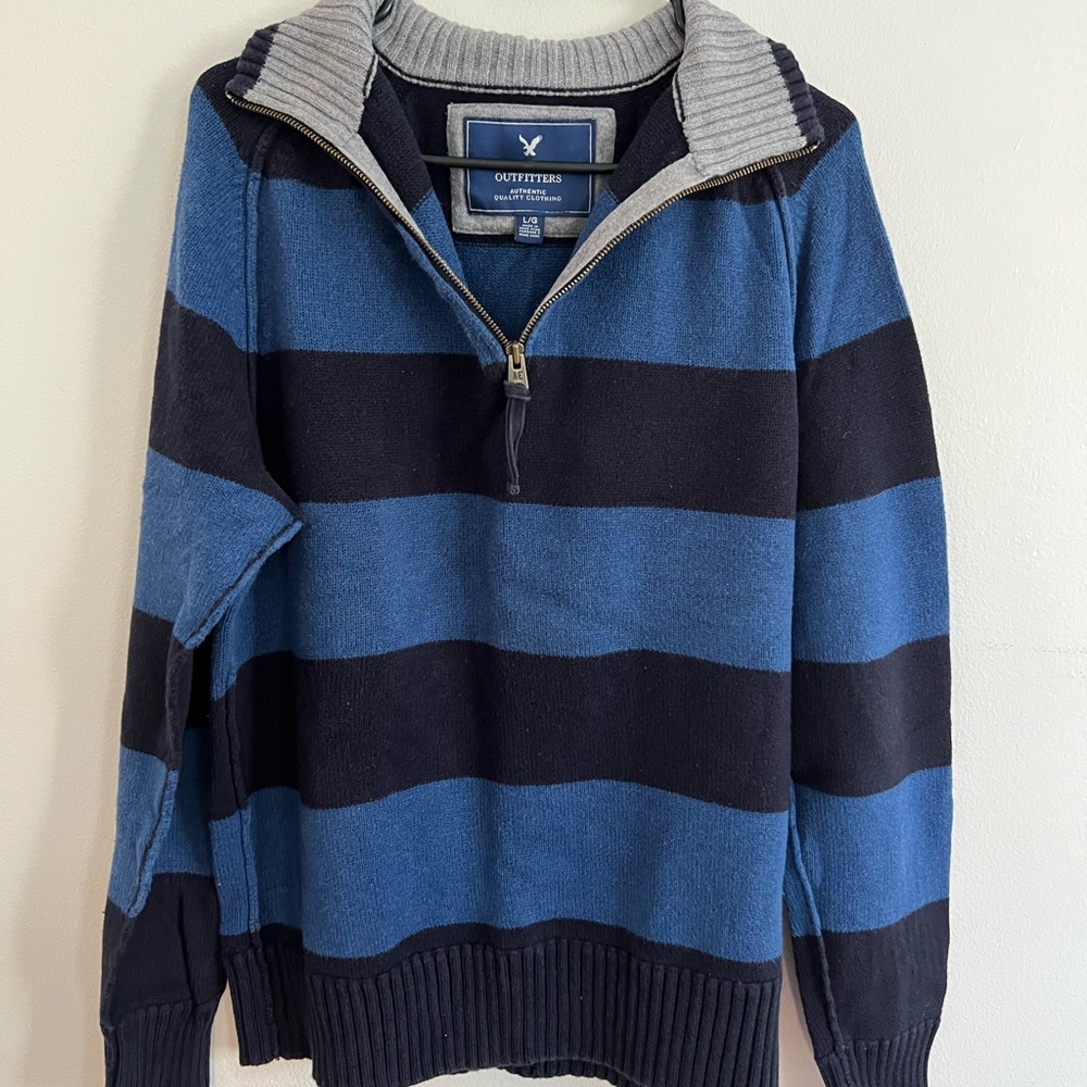 American Eagle Men's Half Zip Striped Sweater